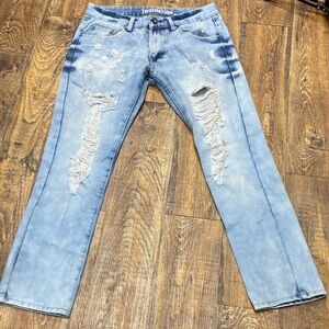 Trillnation size 34 Men's Distressed Slim Jeans - distressed bleach washed 90’s